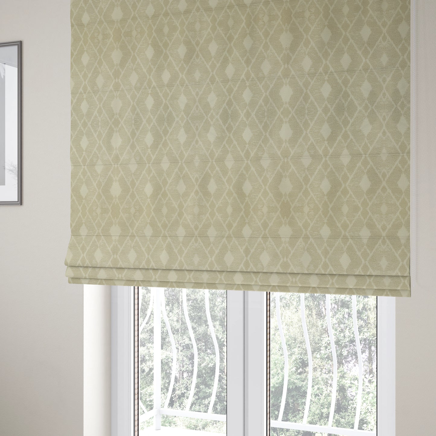 Fabriano Diamond Pattern Chenille Type Cream Beige Upholstery Fabric CTR-919 - Roman Blinds