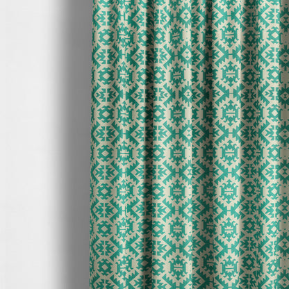 Freedom Printed Velvet Fabric Collection Teal Colour Geometric Pattern Upholstery Fabric CTR-92 - Made To Measure Curtains