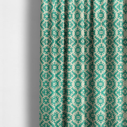 Freedom Printed Velvet Fabric Collection Teal Colour Geometric Pattern Upholstery Fabric CTR-92 - Made To Measure Curtains