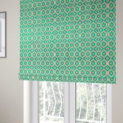 Freedom Printed Velvet Fabric Collection Teal Colour Geometric Pattern Upholstery Fabric CTR-92 - Roman Blinds