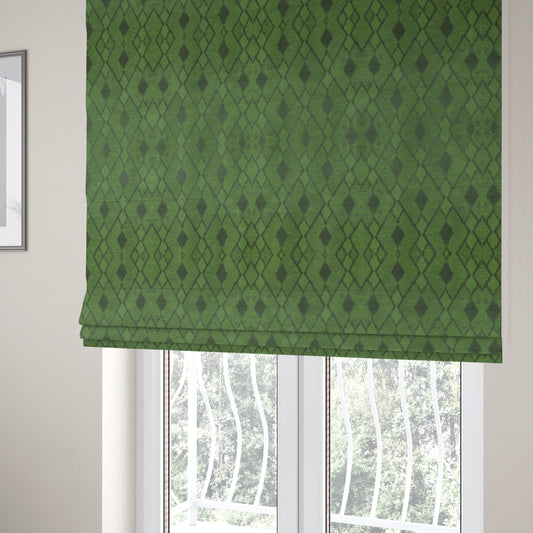 Fabriano Diamond Pattern Chenille Type Green Upholstery Fabric CTR-923 - Roman Blinds