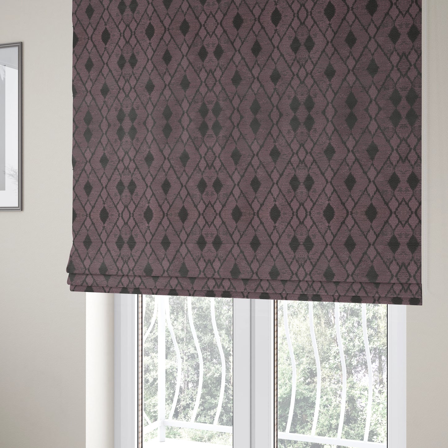 Fabriano Diamond Pattern Chenille Type Purple Upholstery Fabric CTR-924 - Roman Blinds