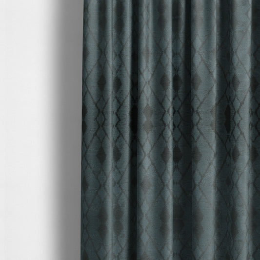 Fabriano Diamond Pattern Chenille Type Navy Blue Upholstery Fabric CTR-925 - Made To Measure Curtains