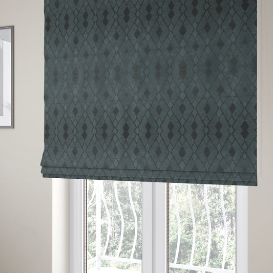 Fabriano Diamond Pattern Chenille Type Navy Blue Upholstery Fabric CTR-925 - Roman Blinds