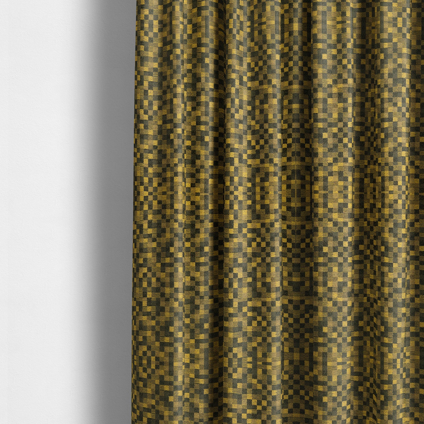 Fabriano Squared Pattern Chenille Type Yellow Black Upholstery Fabric CTR-927 - Made To Measure Curtains