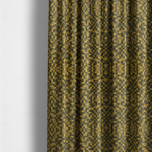 Fabriano Squared Pattern Chenille Type Yellow Black Upholstery Fabric CTR-927 - Made To Measure Curtains