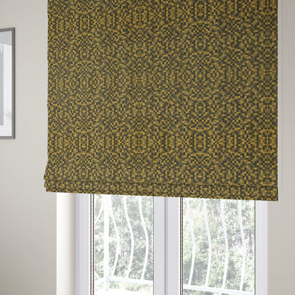 Fabriano Squared Pattern Chenille Type Yellow Black Upholstery Fabric CTR-927 - Roman Blinds