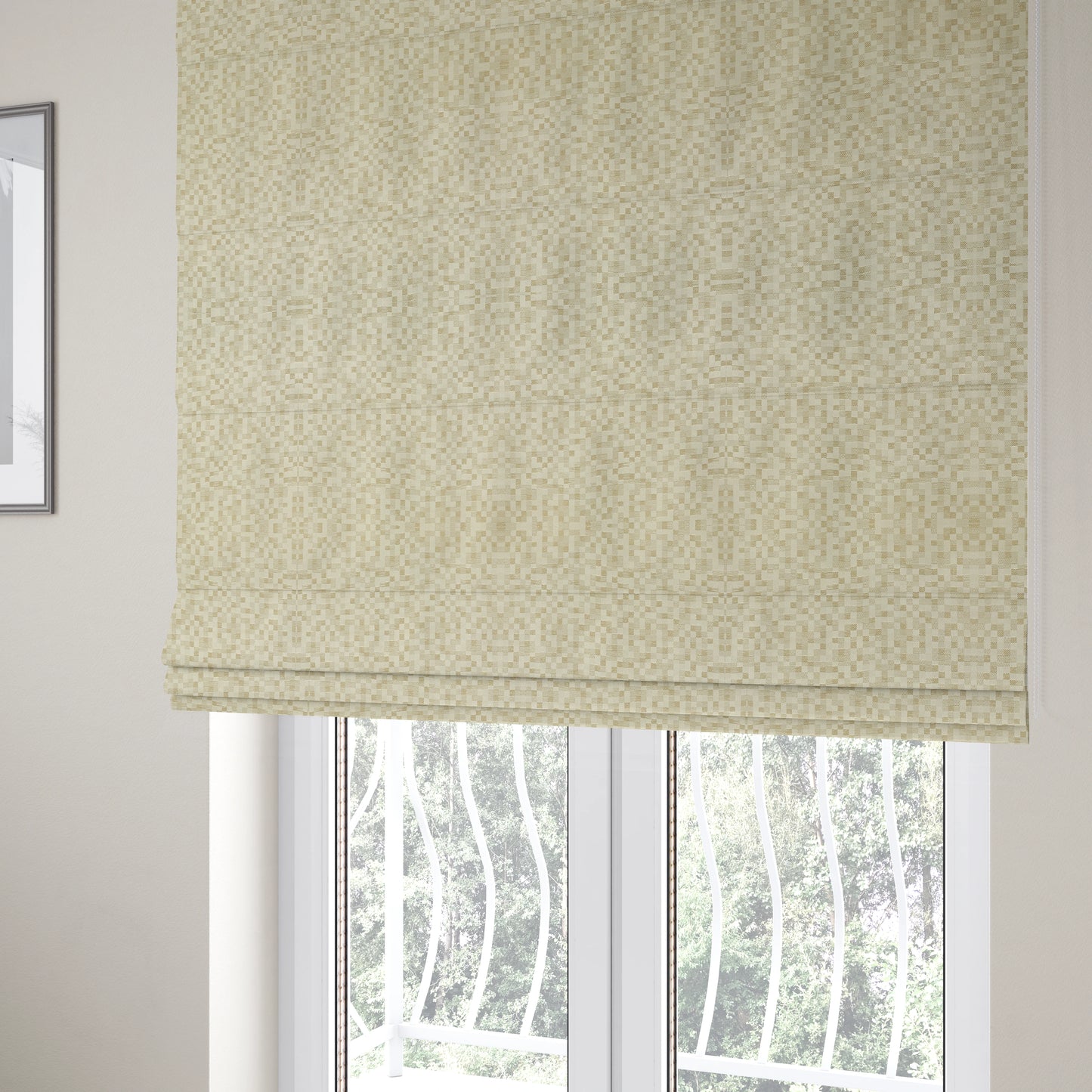 Fabriano Squared Pattern Chenille Type Cream Beige Upholstery Fabric CTR-928 - Roman Blinds