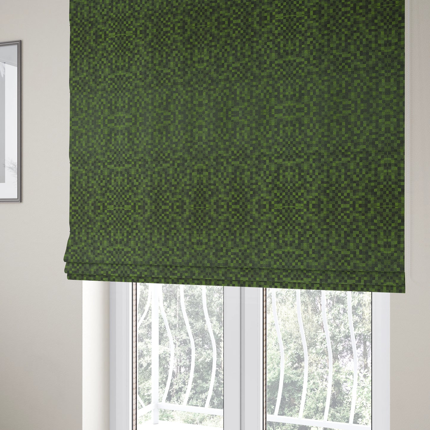 Fabriano Squared Pattern Chenille Type Green Upholstery Fabric CTR-932 - Roman Blinds