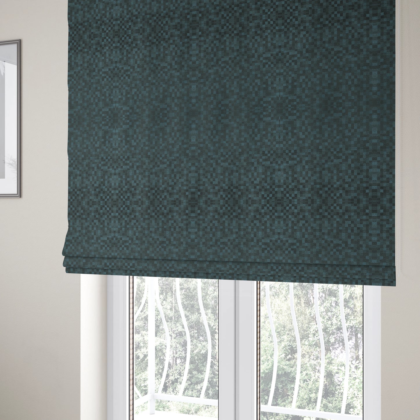 Fabriano Squared Pattern Chenille Type Navy Blue Upholstery Fabric CTR-934 - Roman Blinds