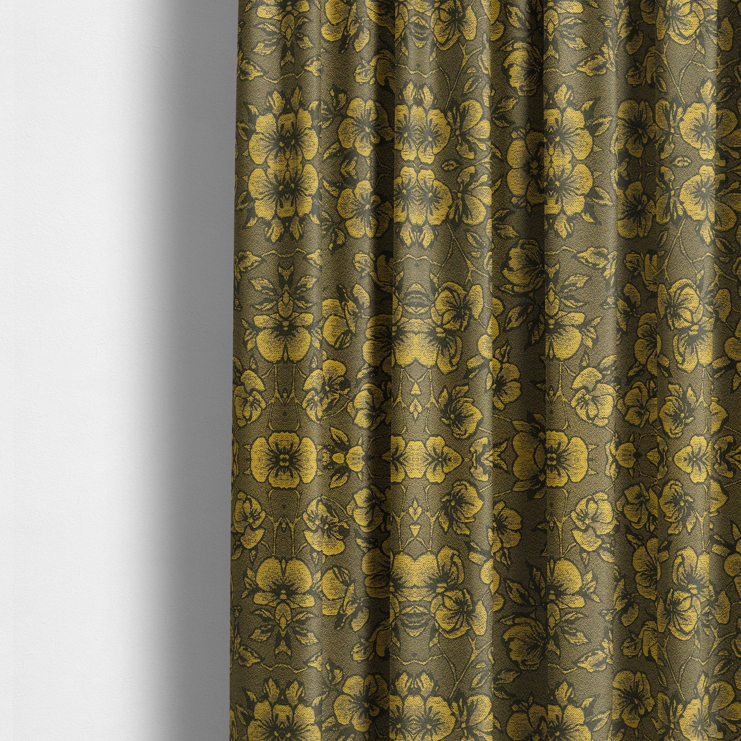 Fabriano Floral Pattern Chenille Type Yellow Black Upholstery Fabric CTR-936 - Made To Measure Curtains