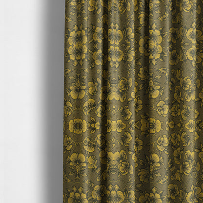 Fabriano Floral Pattern Chenille Type Yellow Black Upholstery Fabric CTR-936 - Made To Measure Curtains