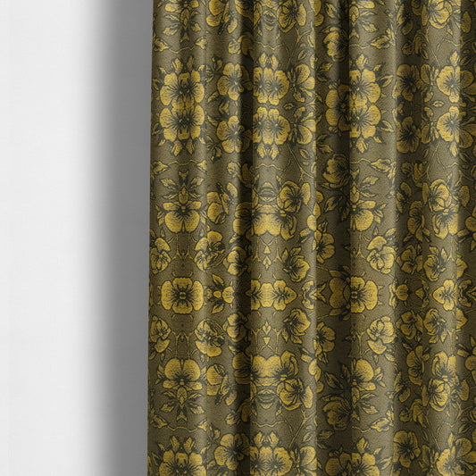 Fabriano Floral Pattern Chenille Type Yellow Black Upholstery Fabric CTR-936 - Made To Measure Curtains