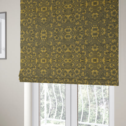 Fabriano Floral Pattern Chenille Type Yellow Black Upholstery Fabric CTR-936 - Roman Blinds