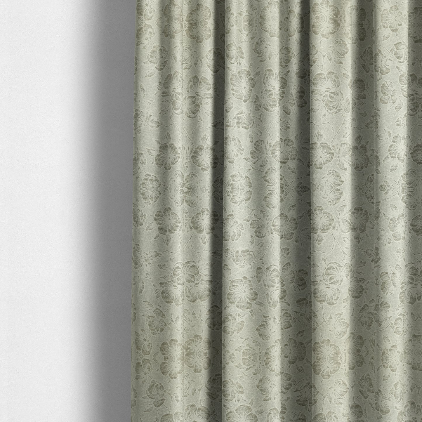 Fabriano Floral Pattern Chenille Type Silver Upholstery Fabric CTR-938 - Made To Measure Curtains