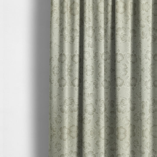 Fabriano Floral Pattern Chenille Type Silver Upholstery Fabric CTR-938 - Made To Measure Curtains