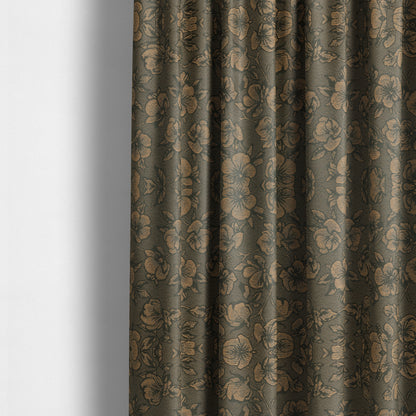 Fabriano Floral Pattern Chenille Type Brown Upholstery Fabric CTR-939 - Made To Measure Curtains