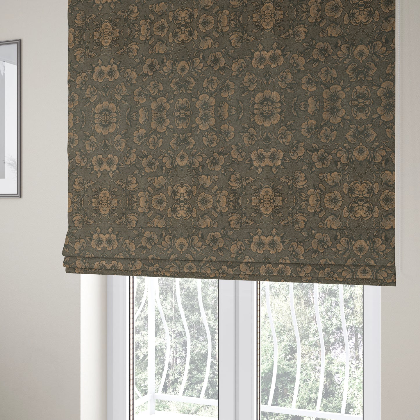 Fabriano Floral Pattern Chenille Type Brown Upholstery Fabric CTR-939 - Roman Blinds