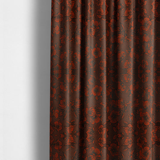 Fabriano Floral Pattern Chenille Type Red Upholstery Fabric CTR-940 - Made To Measure Curtains