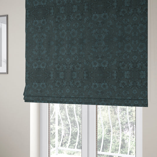 Fabriano Floral Pattern Chenille Type Navy Blue Upholstery Fabric CTR-943 - Roman Blinds