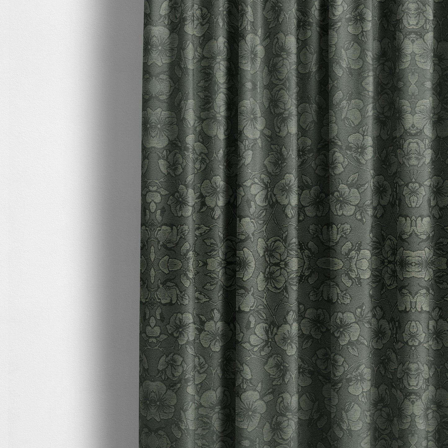 Fabriano Floral Pattern Chenille Type Grey Upholstery Fabric CTR-944 - Made To Measure Curtains