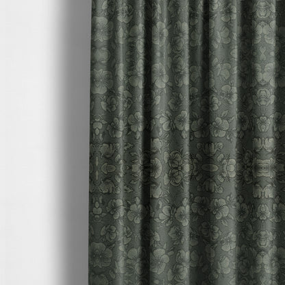 Fabriano Floral Pattern Chenille Type Grey Upholstery Fabric CTR-944 - Made To Measure Curtains