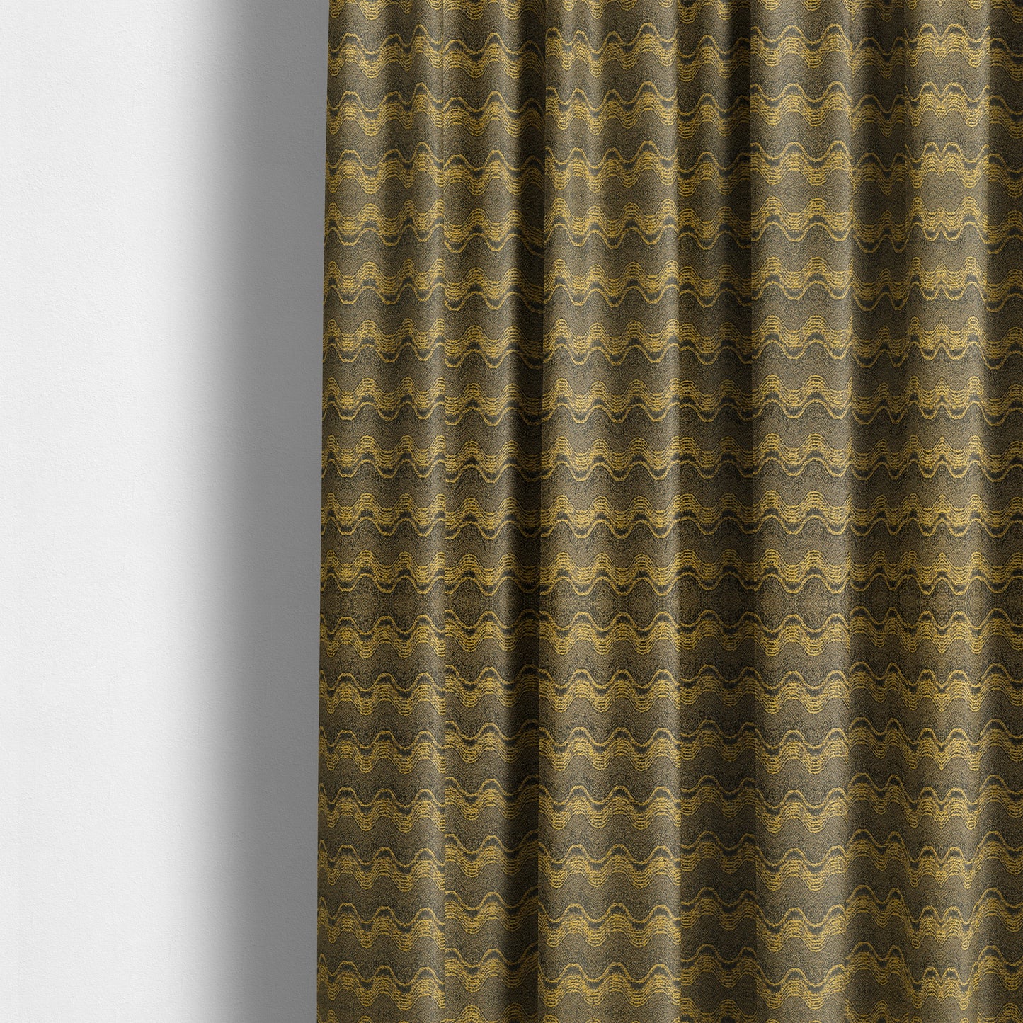 Fabriano Wave Pattern Chenille Type Yellow Black Upholstery Fabric CTR-945 - Made To Measure Curtains