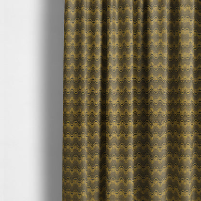 Fabriano Wave Pattern Chenille Type Yellow Black Upholstery Fabric CTR-945 - Made To Measure Curtains