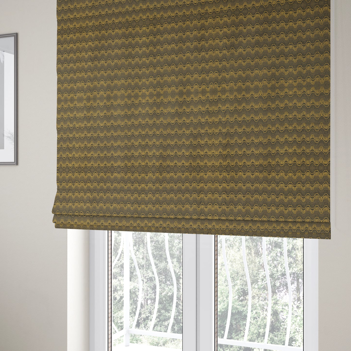 Fabriano Wave Pattern Chenille Type Yellow Black Upholstery Fabric CTR-945 - Roman Blinds