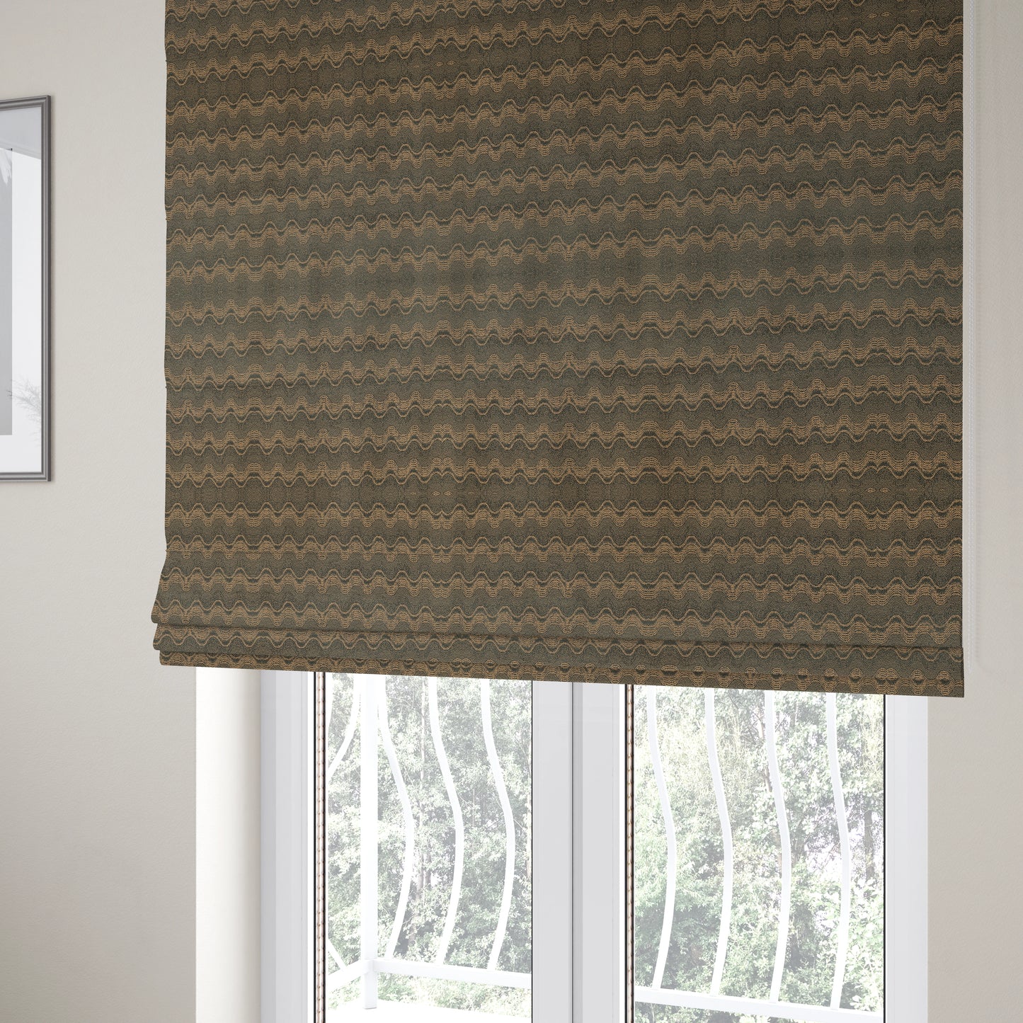 Fabriano Wave Pattern Chenille Type Brown Upholstery Fabric CTR-948 - Roman Blinds