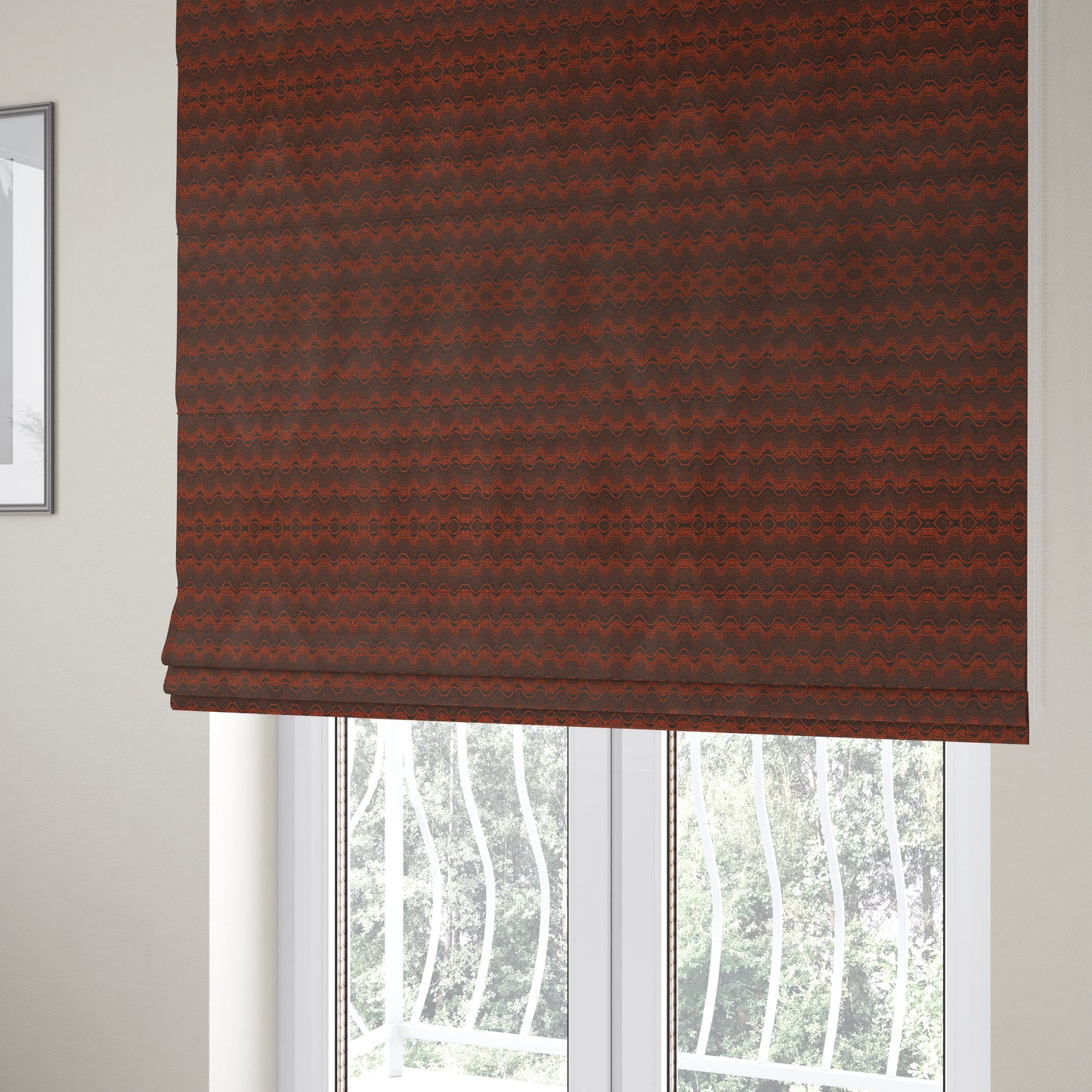 Fabriano Wave Pattern Chenille Type Red Upholstery Fabric CTR-949 - Roman Blinds