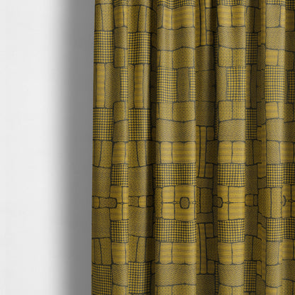 Fabriano Patchwork Pattern Chenille Type Yellow Black Upholstery Fabric CTR-954 - Made To Measure Curtains