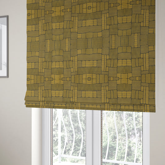 Fabriano Patchwork Pattern Chenille Type Yellow Black Upholstery Fabric CTR-954 - Roman Blinds