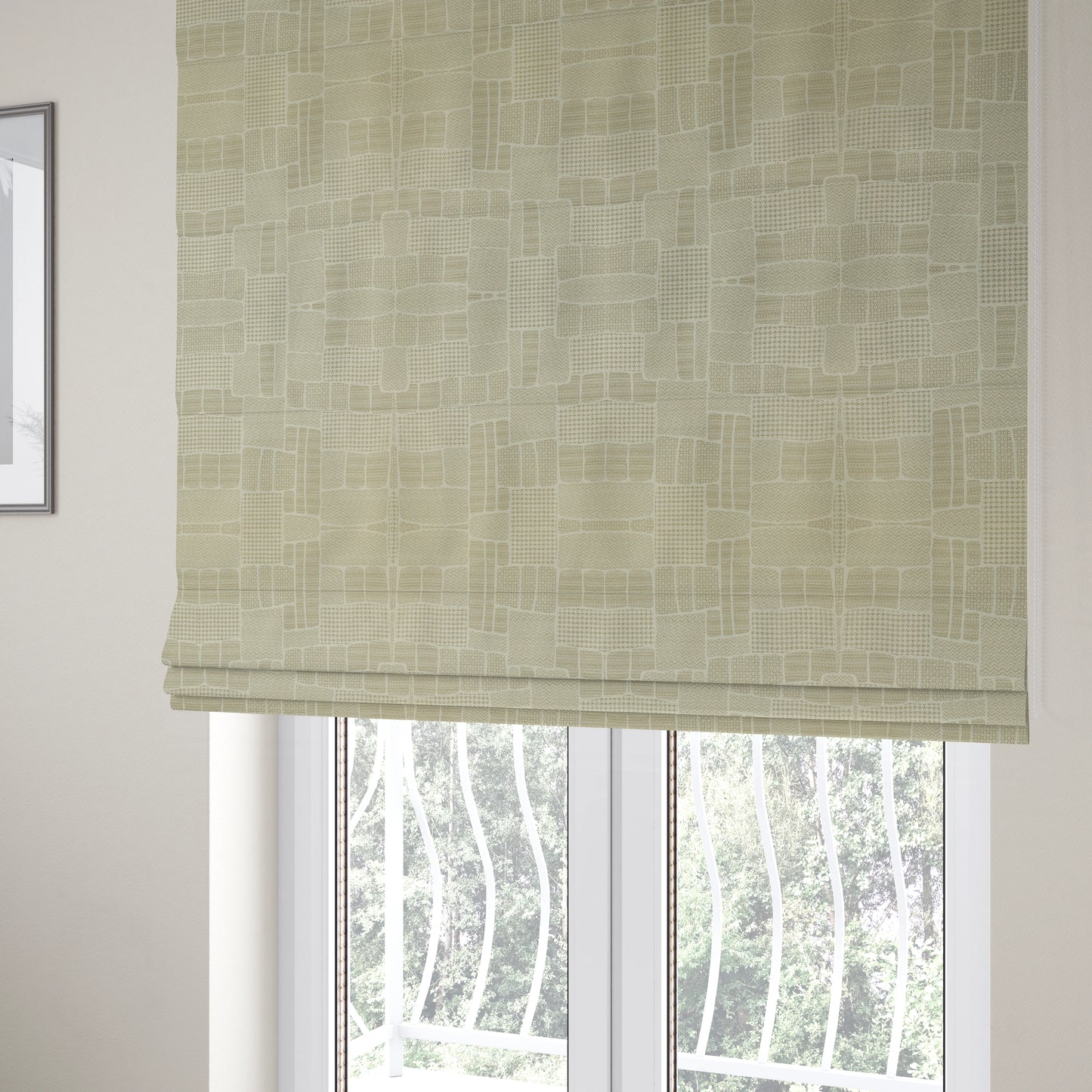 Fabriano Patchwork Pattern Chenille Type Cream Beige Upholstery Fabric CTR-955 - Roman Blinds