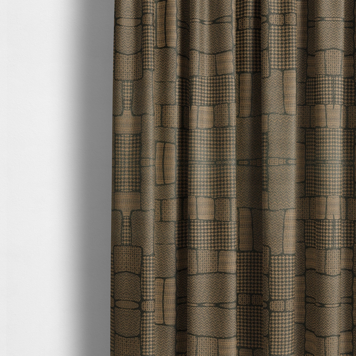 Fabriano Patchwork Pattern Chenille Type Brown Upholstery Fabric CTR-957 - Made To Measure Curtains