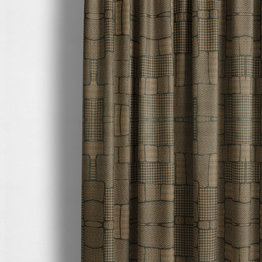 Fabriano Patchwork Pattern Chenille Type Brown Upholstery Fabric CTR-957 - Made To Measure Curtains