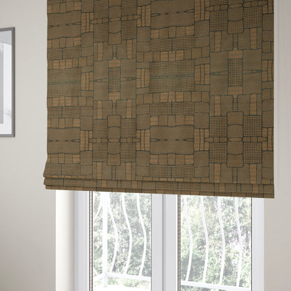 Fabriano Patchwork Pattern Chenille Type Brown Upholstery Fabric CTR-957 - Roman Blinds