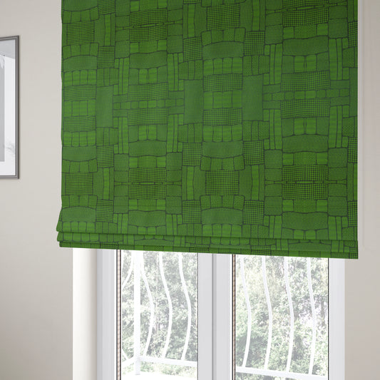 Fabriano Patchwork Pattern Chenille Type Green Upholstery Fabric CTR-959 - Roman Blinds