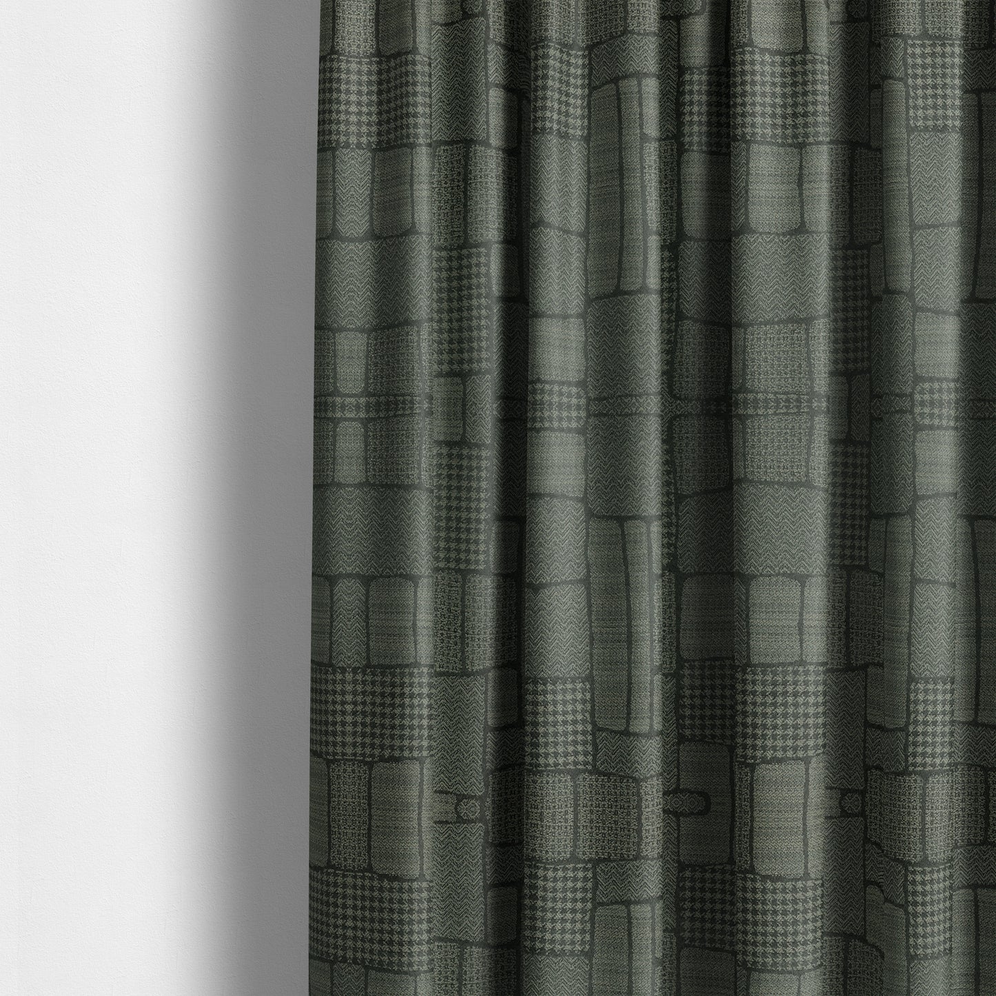 Fabriano Patchwork Pattern Chenille Type Grey Upholstery Fabric CTR-962 - Made To Measure Curtains