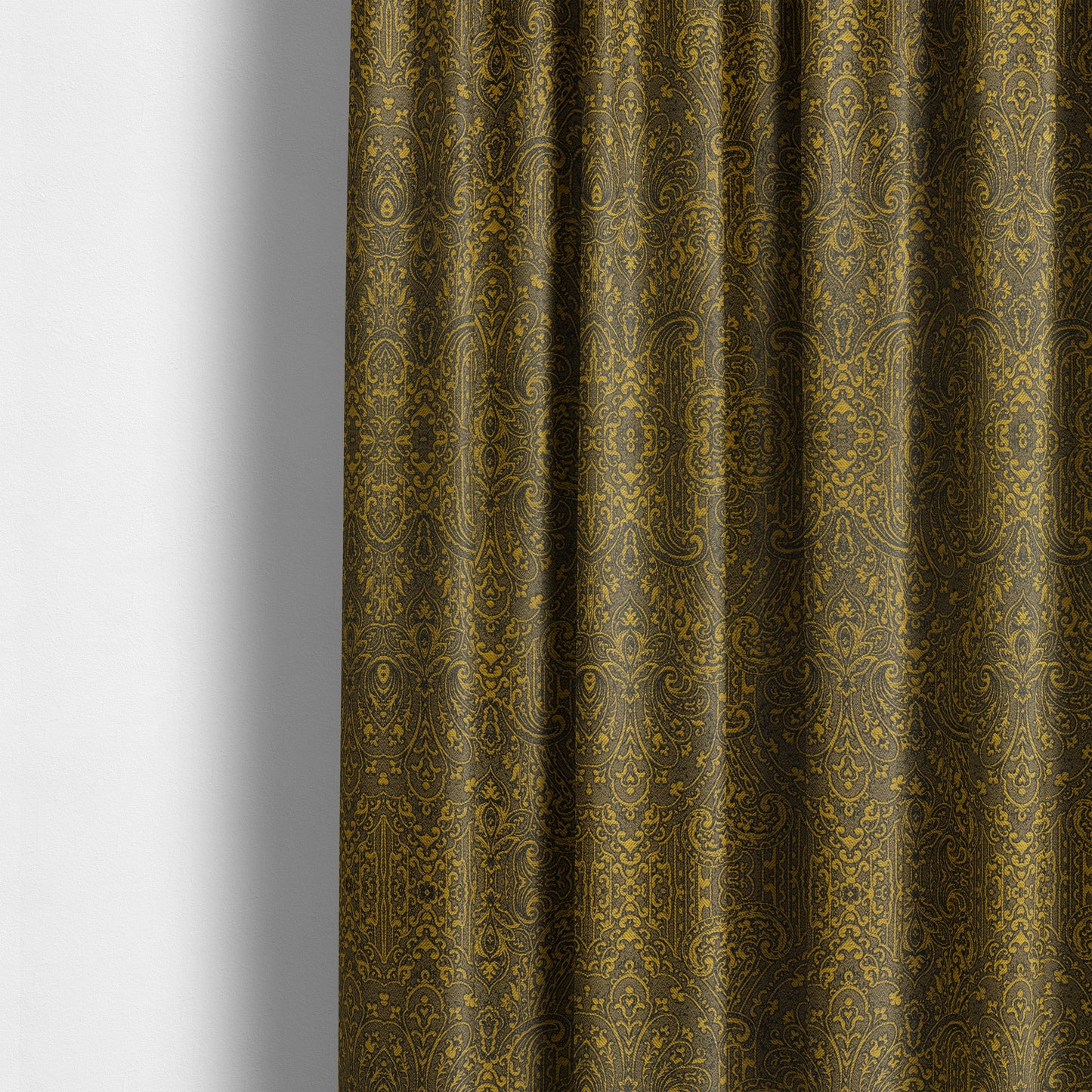 Fabriano Damask Pattern Chenille Type Yellow Black Upholstery Fabric CTR-963 - Made To Measure Curtains