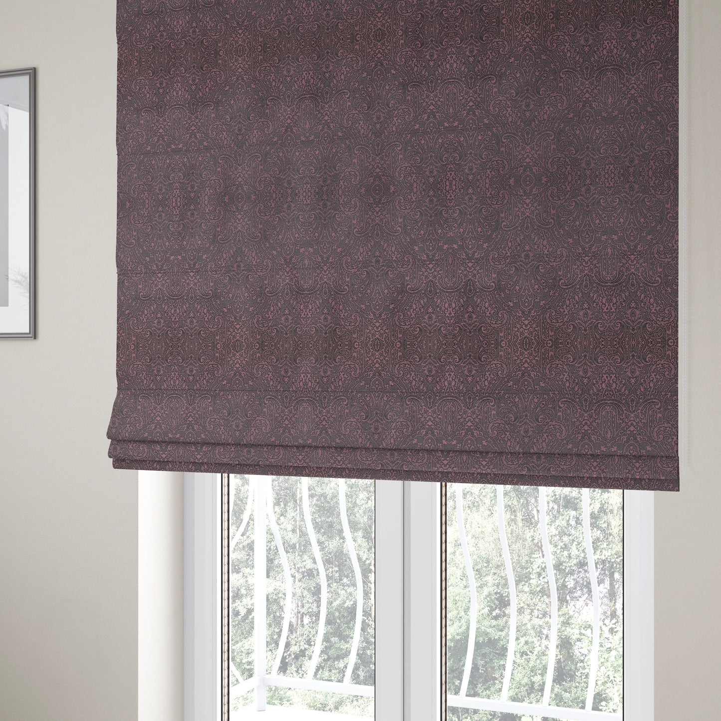 Fabriano Damask Pattern Chenille Type Purple Upholstery Fabric CTR-969 - Roman Blinds