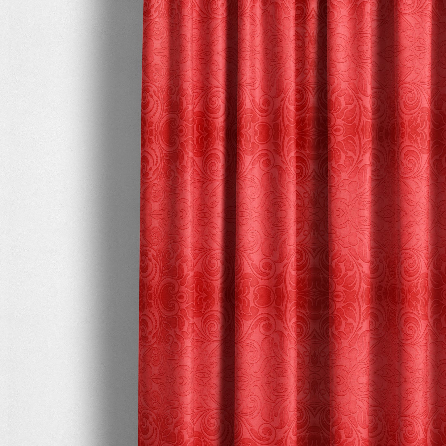 Delight Shiny Floral Embossed Pattern Velvet Fabric In Red Colour Upholstery Fabric CTR-97 - Made To Measure Curtains