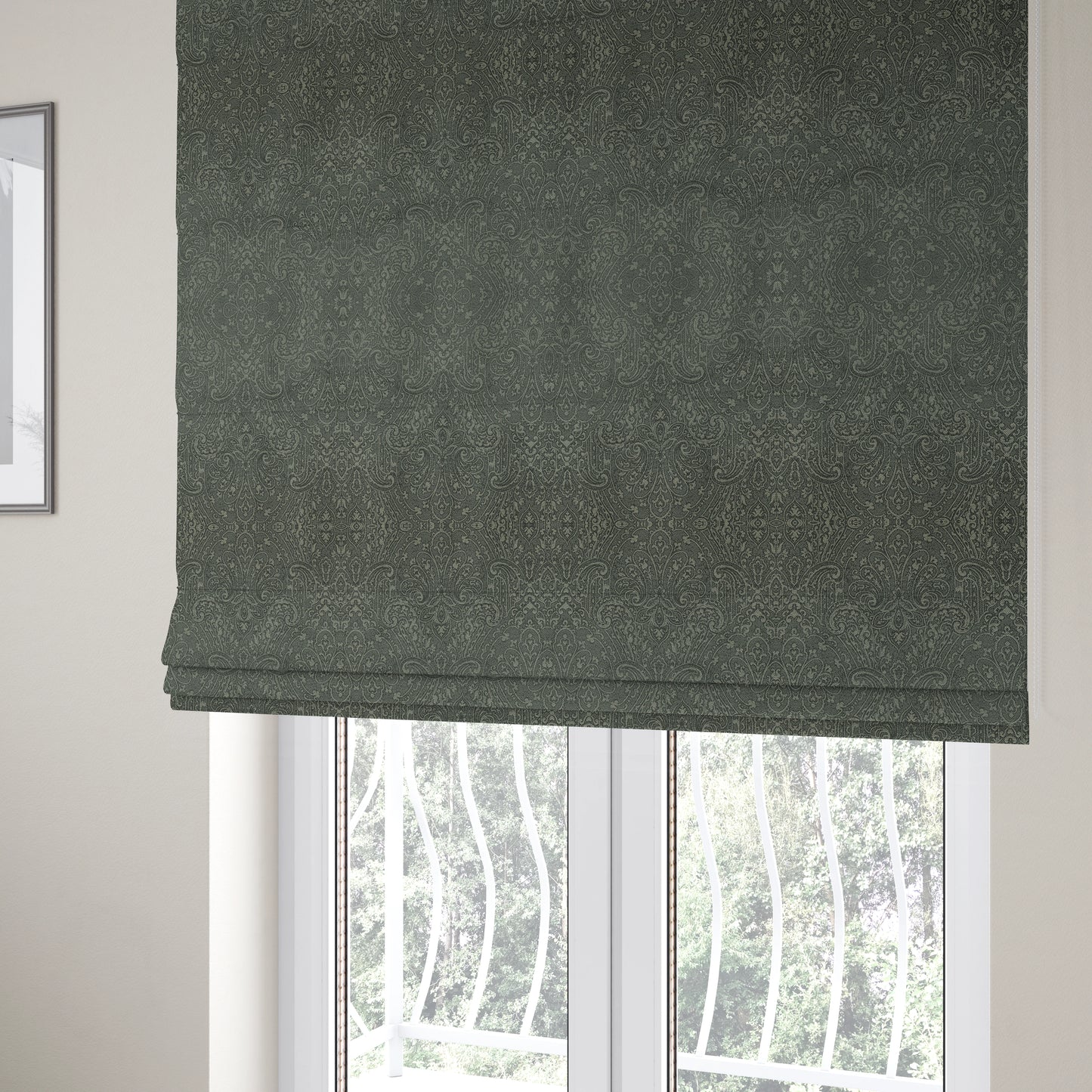 Fabriano Damask Pattern Chenille Type Grey Upholstery Fabric CTR-971 - Roman Blinds