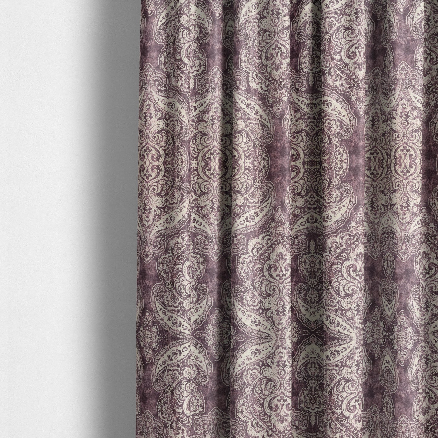 Glamour Floral Collection Print Velvet Upholstery Fabric Purple Damask Pattern CTR-973 - Made To Measure Curtains