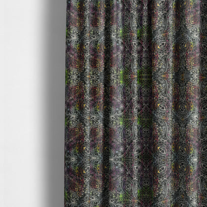 Glamour Floral Collection Print Velvet Upholstery Fabric Black Colourful Paisley Pattern CTR-975 - Made To Measure Curtains