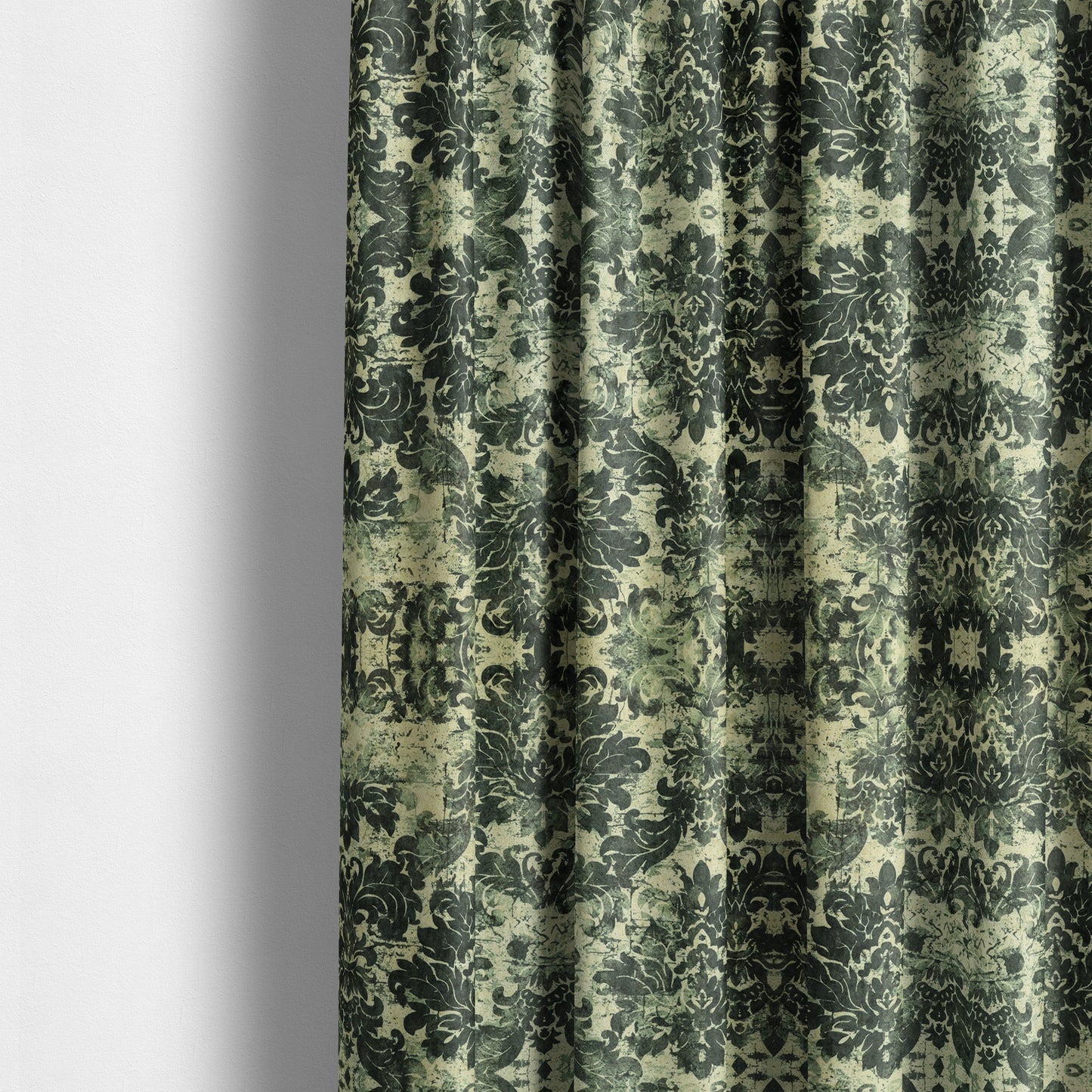 Glamour Floral Collection Print Velvet Upholstery Fabric Beige Black Floral Pattern CTR-978 - Made To Measure Curtains