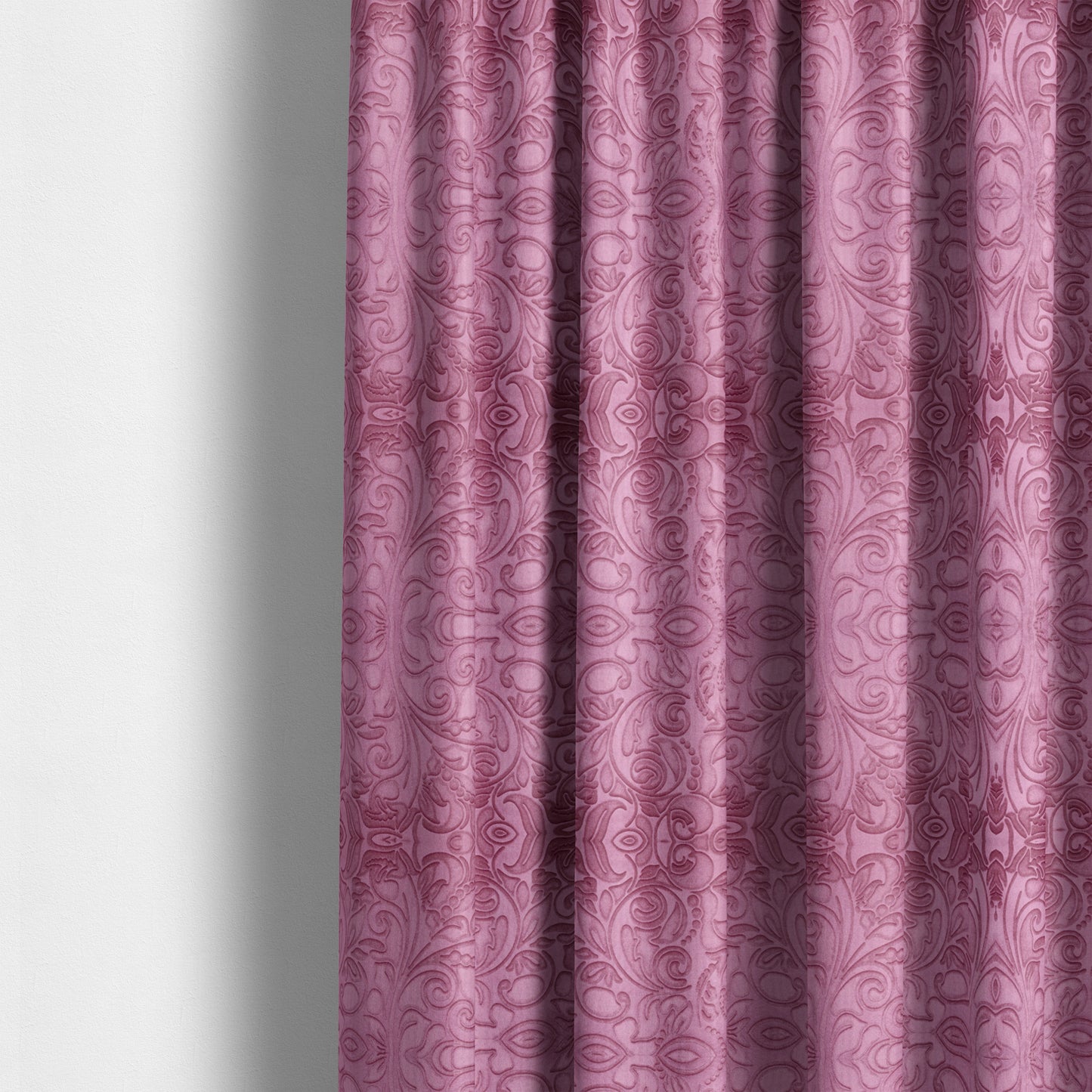 Delight Shiny Floral Embossed Pattern Velvet Fabric In Pink Lilac Colour Upholstery Fabric CTR-98 - Made To Measure Curtains