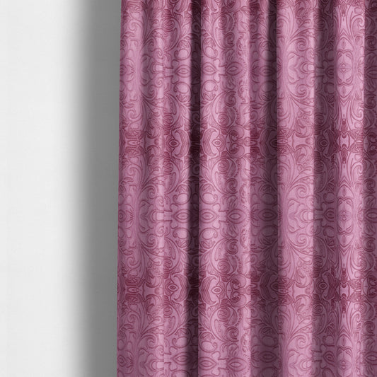 Delight Shiny Floral Embossed Pattern Velvet Fabric In Pink Lilac Colour Upholstery Fabric CTR-98 - Made To Measure Curtains