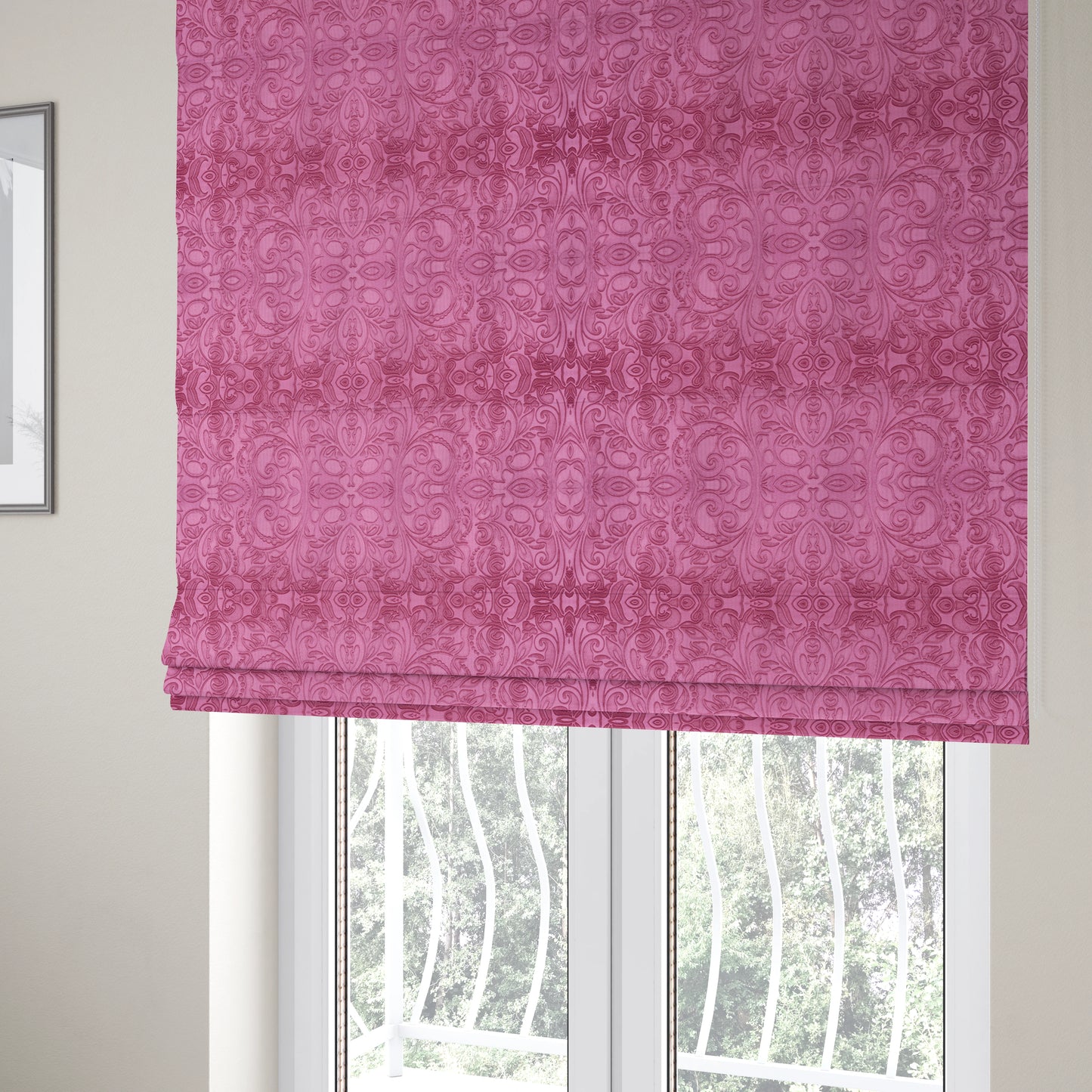 Delight Shiny Floral Embossed Pattern Velvet Fabric In Pink Lilac Colour Upholstery Fabric CTR-98 - Roman Blinds