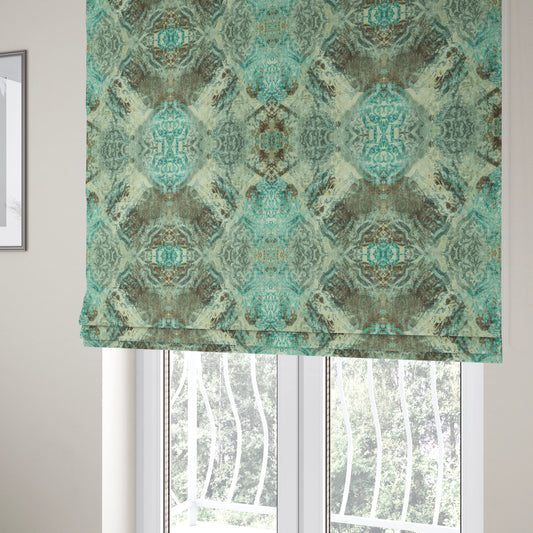 Glamour Floral Collection Print Velvet Upholstery Fabric Blue Brown Camouflage Floral Pattern CTR-982 - Roman Blinds